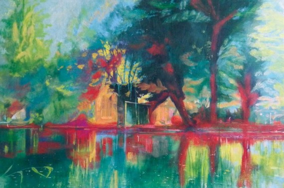 „Bar sur Seine felé l.” (2014) rétegelt lemez, tojástempera, 76 x 51 cm
